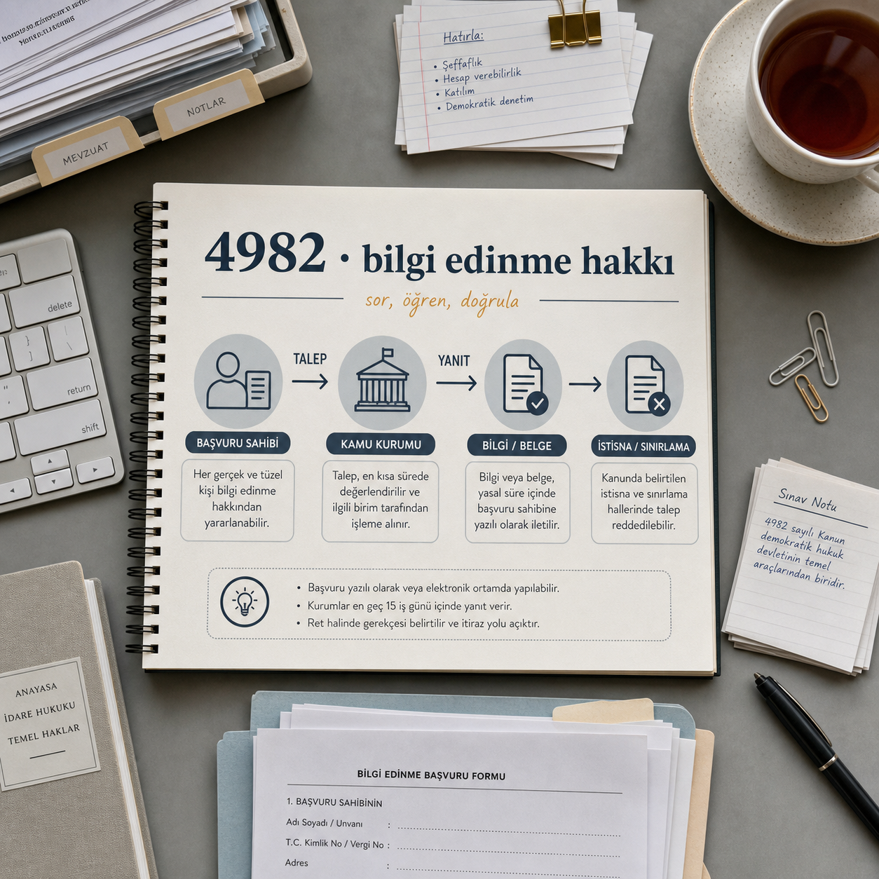 4982 sayılı Bilgi Edinme Hakkı için talep ve yanıt akışını anlatan çalışma görseli